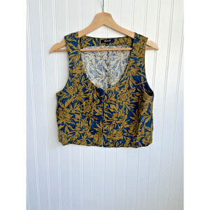 Madewell Blue and Gold Floral Blouse